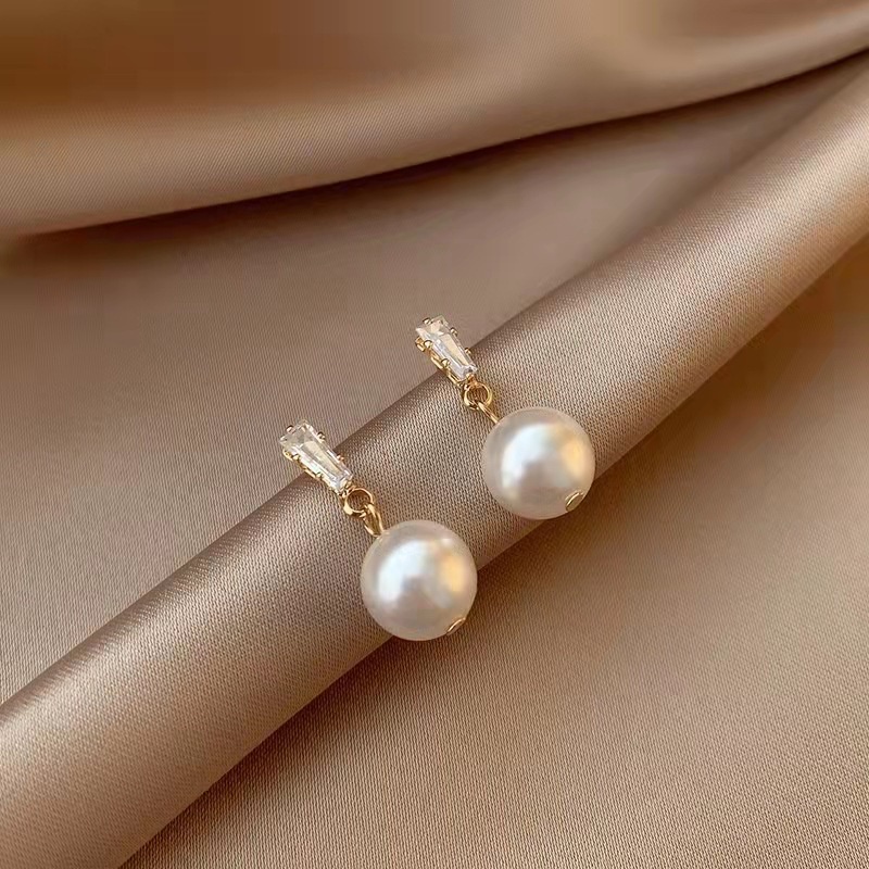 Anting Tusuk Gantung Bahan Sterling Silver 925 Hias Zirconmutiara Gaya Retroeleganperancis Untuk Wanita