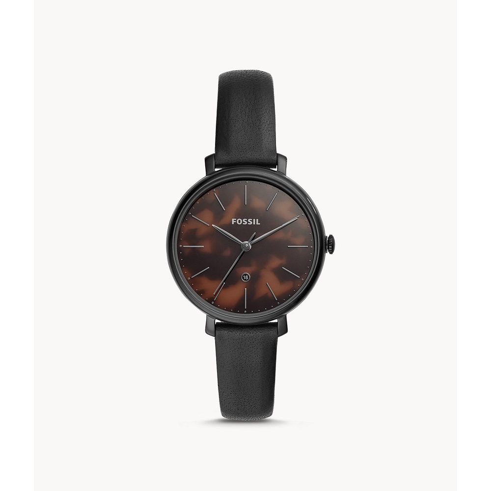 Jam Tangan Wanita Original Jacqueline Three-Hand Date Brown Dial Black Leather BNIB