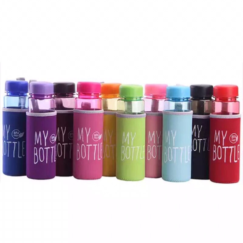 My Bottle Transparant / Botol Minum My Bottle Plus Sarung Pouch Busa BPA FREE