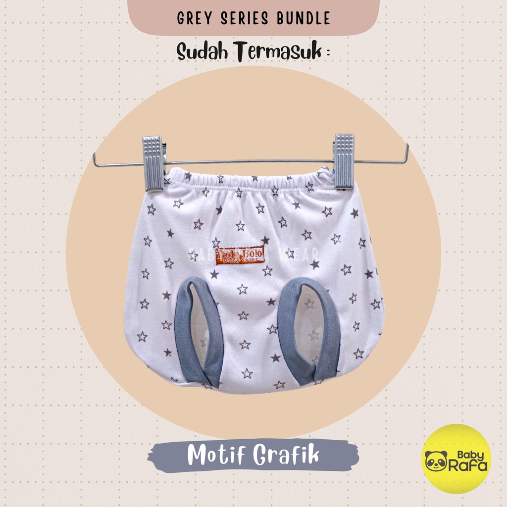 Serian Abu - 3 pcs Celana Pop Bayi Baru Lahir 0 - 3 Bulan Grey Series merk SNI Bolo - Bolo