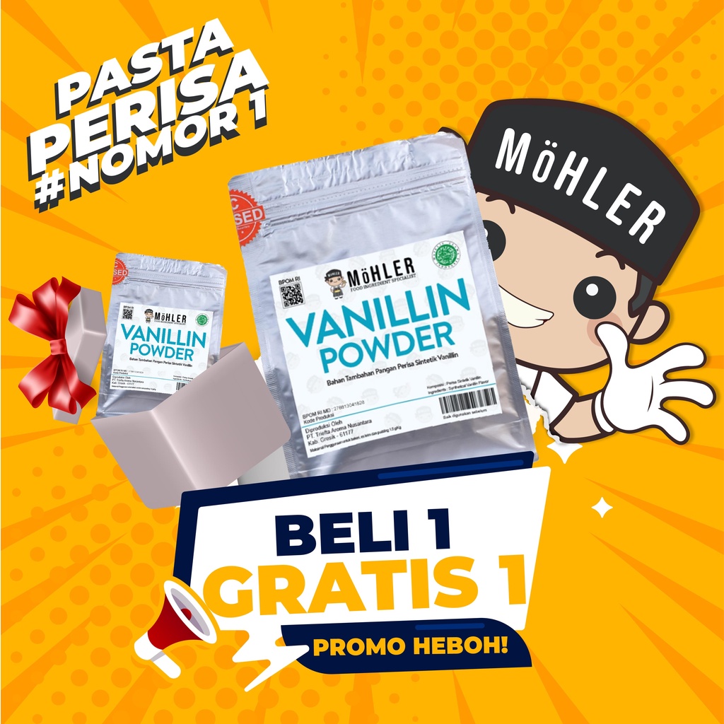 MOHLER Vanillin Powder 500 Gr, 1000 Gr (BELI 1 GRATIS 1) (KLIK KOMBO HEMAT UNTUK BELI 1 GRATIS 1)