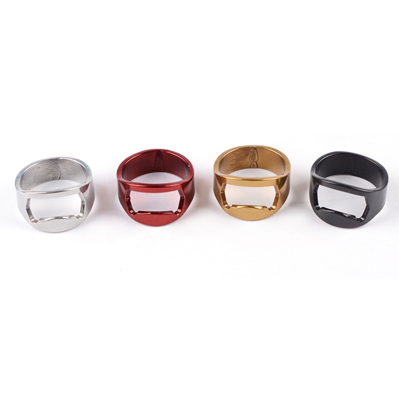 ღ 4 PCS Multi-Fungsi Stainless Steel Warna Jari Cincin Pembuka Botol Cincin Cincin Bentuk Bir Botol Pembuka