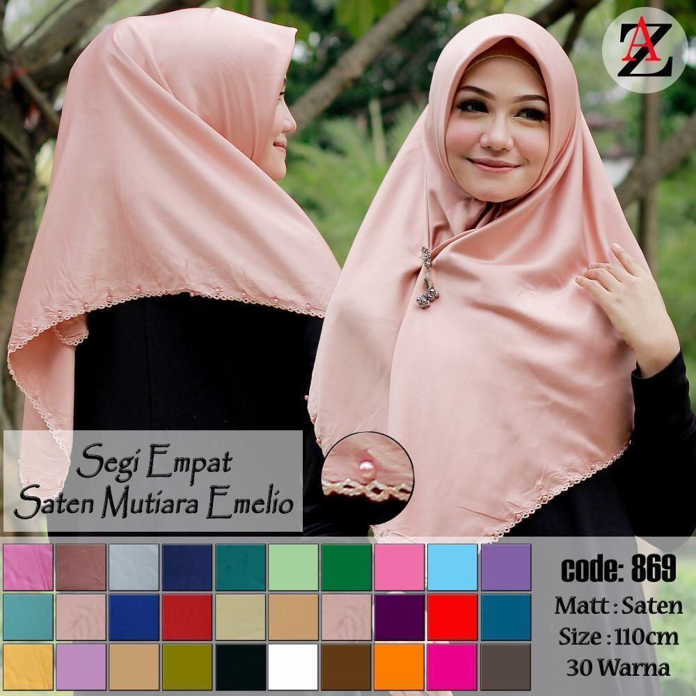 SEGIEMPAT SATEN MUTIARA EMELIO PEARLS RENDA KELILING HIJAB SEGI EMPAT AZARA BAHAN SATIN 110 X 110 cm RESELLER WELCOME