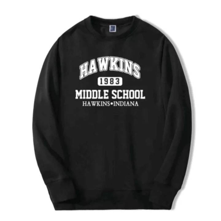 Sweater Crewneck Oblong Pria HAWKINS Desain Aestetic Fashion Terkini Atasan Basic Jacket Kasual Fashion Ala Korean FLEECE Tebal Termurah
