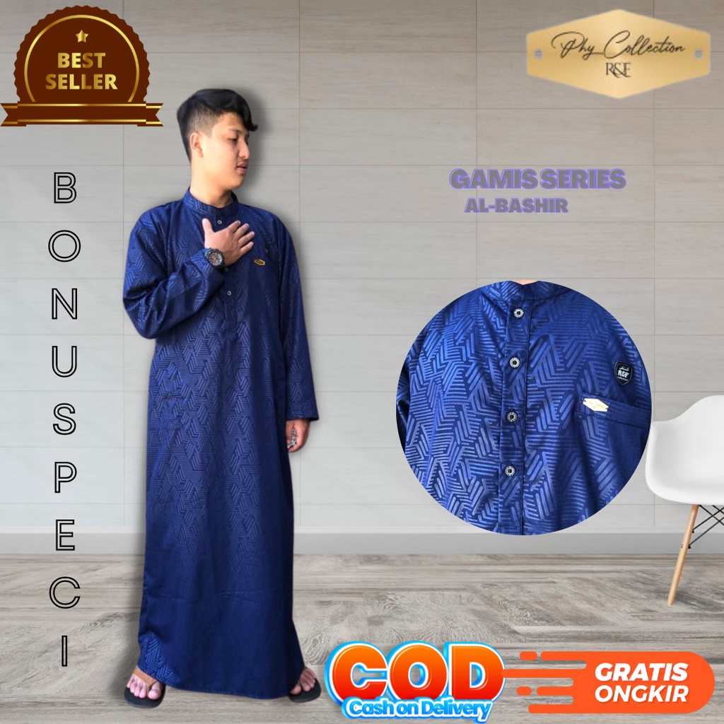 Baju Jubah Gamis Pria Laki Laki Dewasa Cowok Remaja Model Haromain Motif Embos Lengan Panjang Ukuran S M L XL XXL [AL-BASYIR]