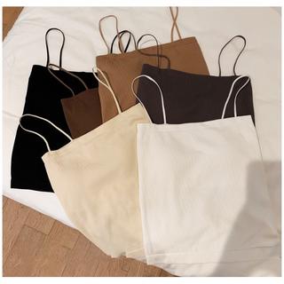 DF BR264 Bra Tanktop Wanita Kemben Tali Kecil Singlet Rib Square Elastis Tanpa Kawat With Bra Cup