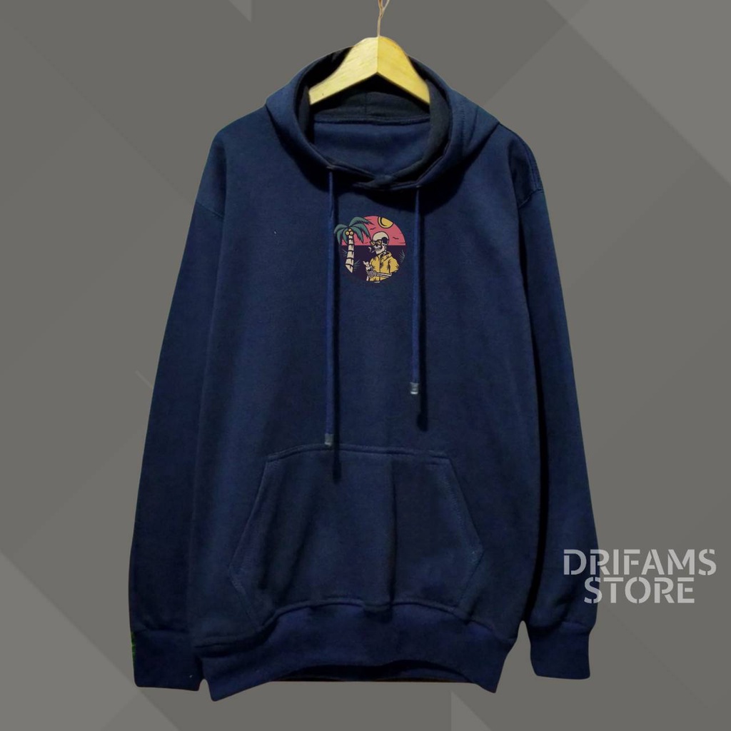 Sweater Hoodie Distro Skull Weekend warna Biru Navy Original Bahan Katun Fleece Tebal