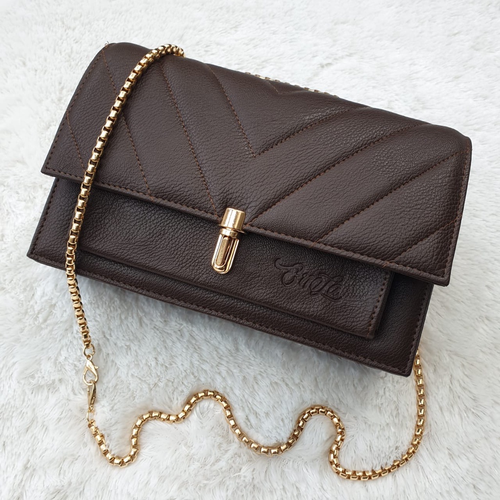 Enola Slingbag Rantai Embose +Free Box Tas Selempang Wanita Tali Rantai Ulir Emas Original 7083