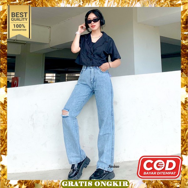 Celana Jins Korean Premium Sobek Clana Jeans Kulot Import Ripped Jeans Clna Jens Cewek Clana Jeens P