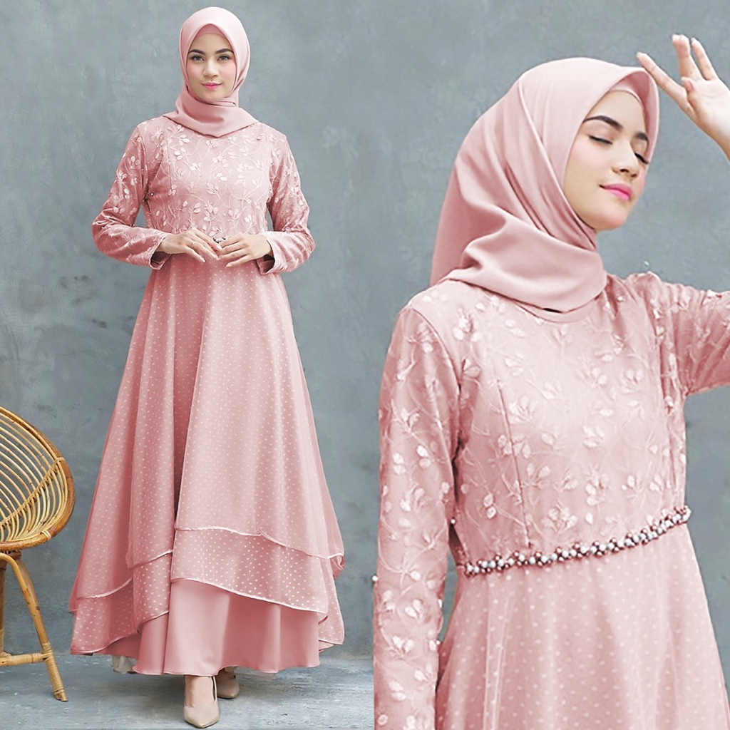 MAXY MILEA MUTIARA, TILE FURING MOSCREPE, GAMIS HIJAB MUSLIM, MAXY DRESS