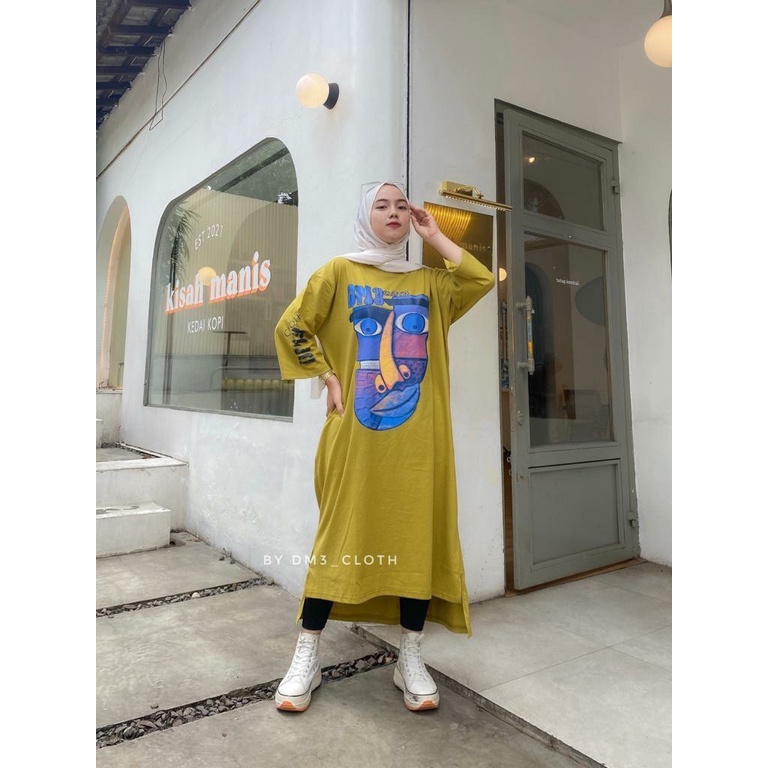 Midi Dress Long Tunik Original DM3 Cloth Bahan Cotton Combed 20s Tebal Terbaru 2022 Terlaris Face De