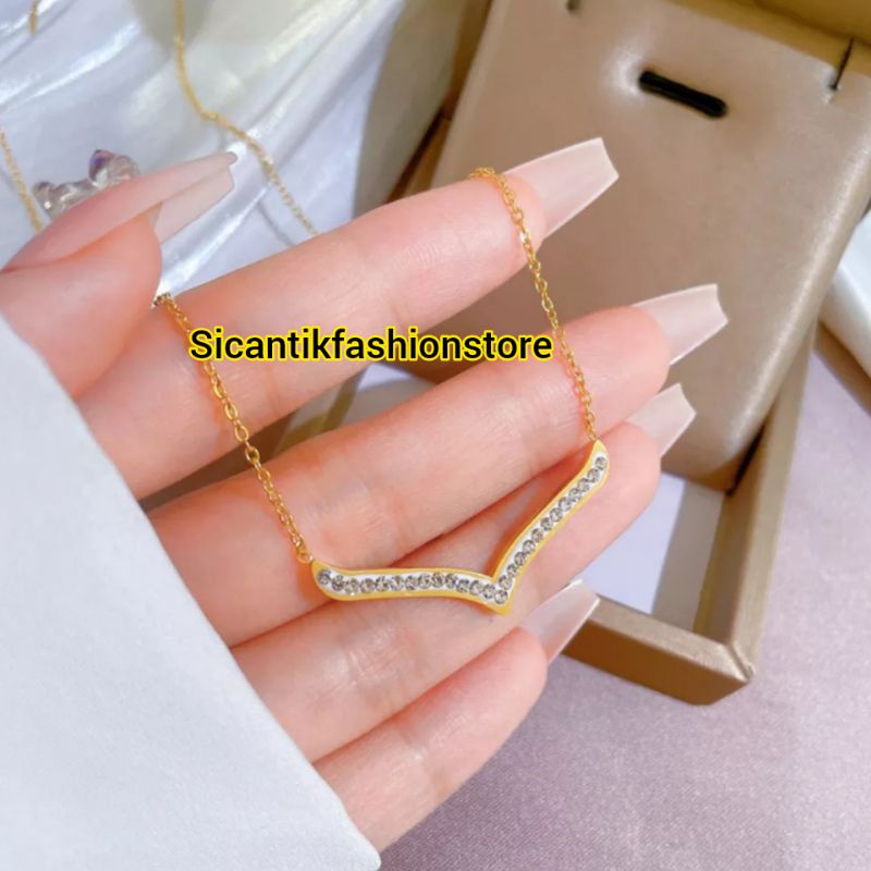 Kalung Titanium Gold Fashion Wanita Terbaru Terlaris Anti Karat Selamanya Kalung Fuji Viral Kalung Wanita Korea Liontin Permata Kalung Rantai Gold Kalung Titanium Wanita Liontin Permata