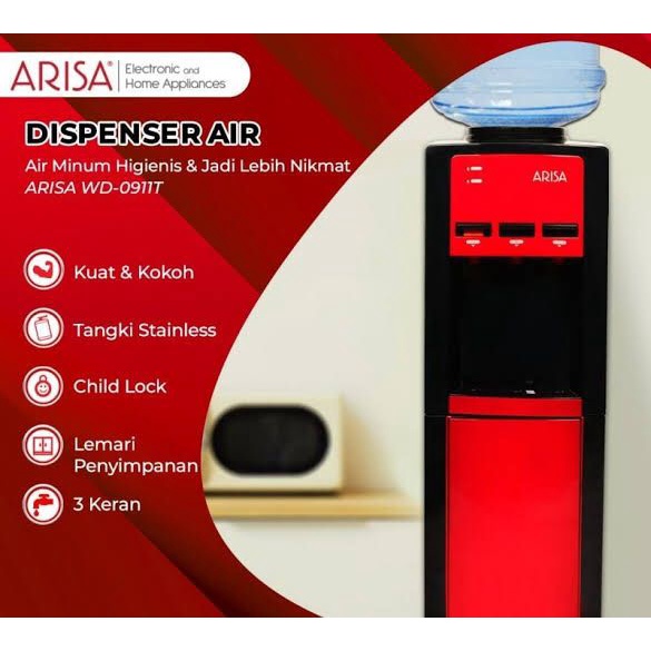 Dispenser ARISA 0911T Galon  Atas 3 Kran ( Panas, Normal, Dingin )