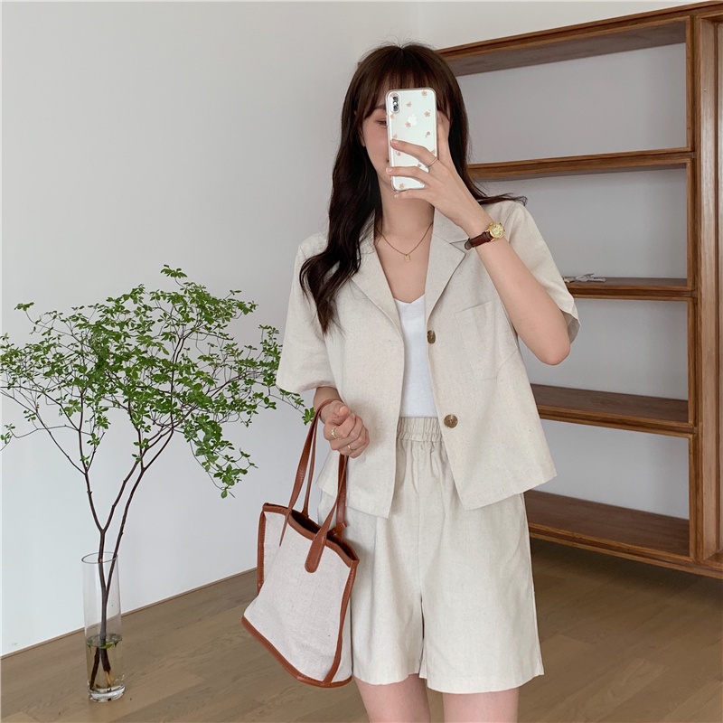 XIAOZHAINV Korean Style Lengan Pendek Blazer Wanita+Celana Pendek Wanita