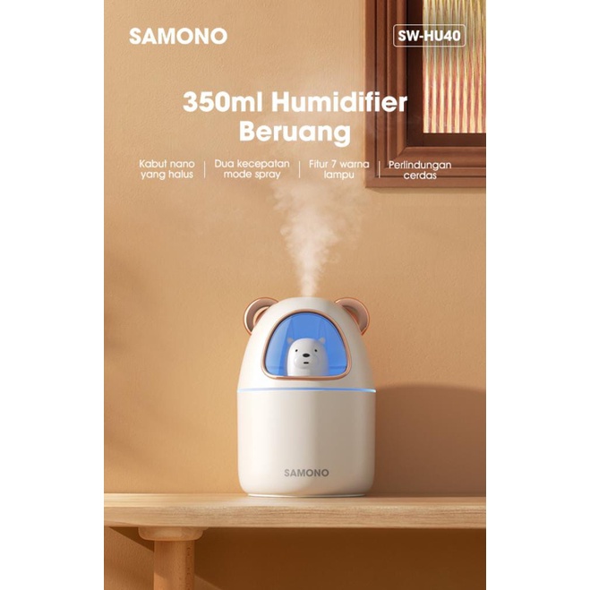 Samono 350ML Mini Air Humidifier Teddy Bear Bisa Tambah Pewangi Design Ergonomis SW-HU40 Putih Pink