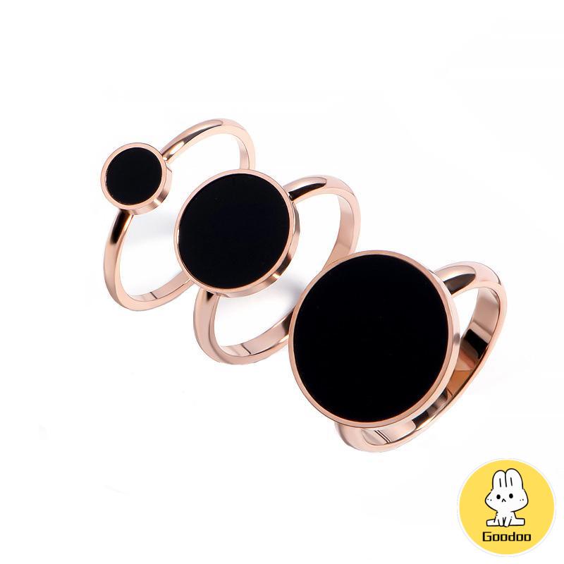 Cincin Titanium Premium Anti Karat Lapis Emas 18K Bentuk Bulat Cincin Wanita Bulat Hitam Anti Hitam -Doo