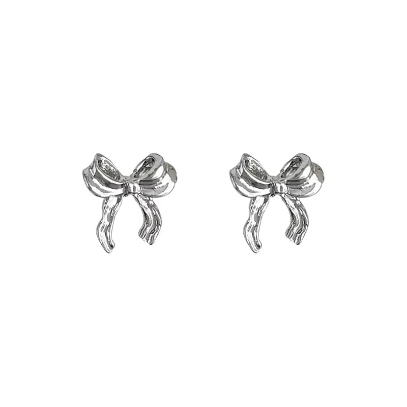 Roselife 1 Pasang Anting Tusuk Desain Pita Bahan Metal Gaya Korea Untuk Wanita