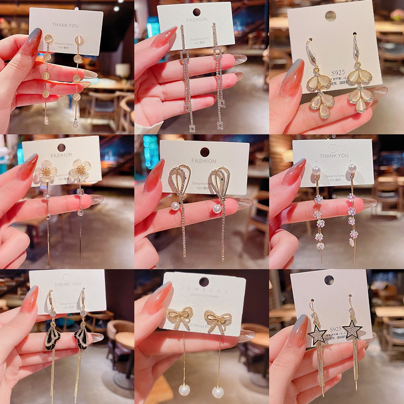Anting Gantung Model Rumbai Bahan Silver 925 Untuk Wanita