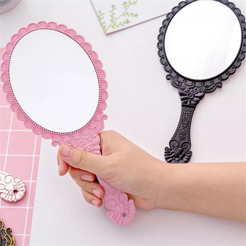 Cermin Genggam Cermin Gagang Makeup Handle Vintage Dengan Motif Ukir Mirror Portable F816