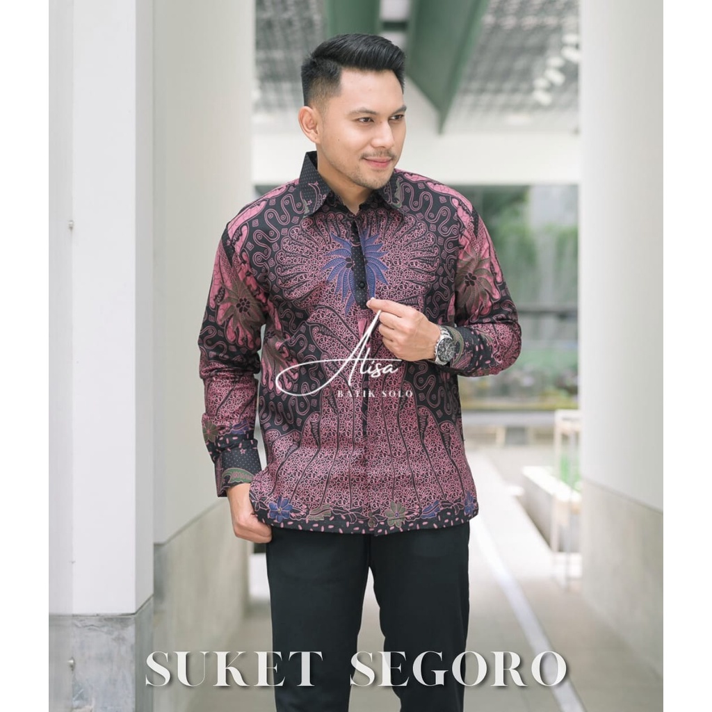 SUKET SEGORO ALISA BATIKSOLOAMANAH KEMEJA BAJU BATIK PRIA SOLO LENGAN PANJANG PENDEK LAPIS FURING ATASAN BATIK PREMIUM MODERN KATUN HALUS WISANGGENI SM DEWO PARANG DURI PARI SEIKET JIWAMUDA PANJI LESMONO PRASTOWO COKLAT GURDO IJO KHARIS MODHANG NAVY