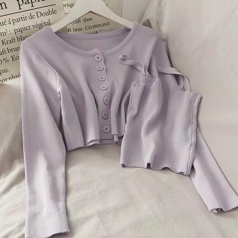 VTZEN - ZFF OOTD Setelan Wanita DILA / Set Come Rib 2in1 / Setelan Crop / Setelan Wanita Kekinian / 