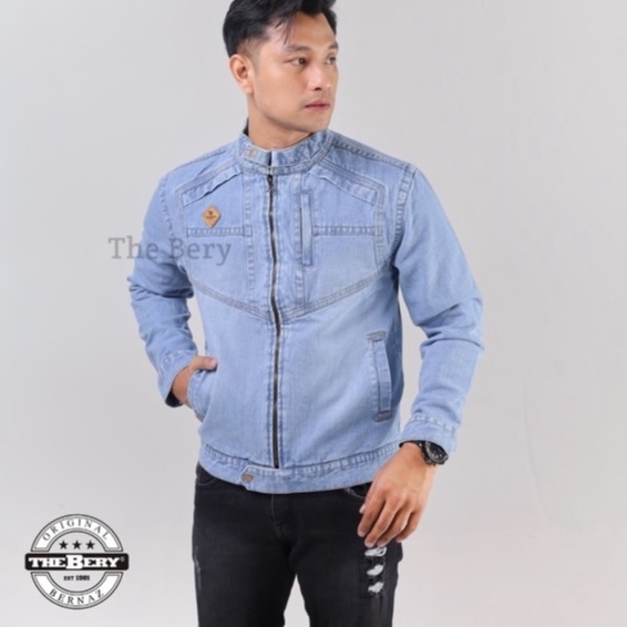 Jaket Jeans TB Keran Logo Kulit  Denim The Berry Original Size M,L,XL