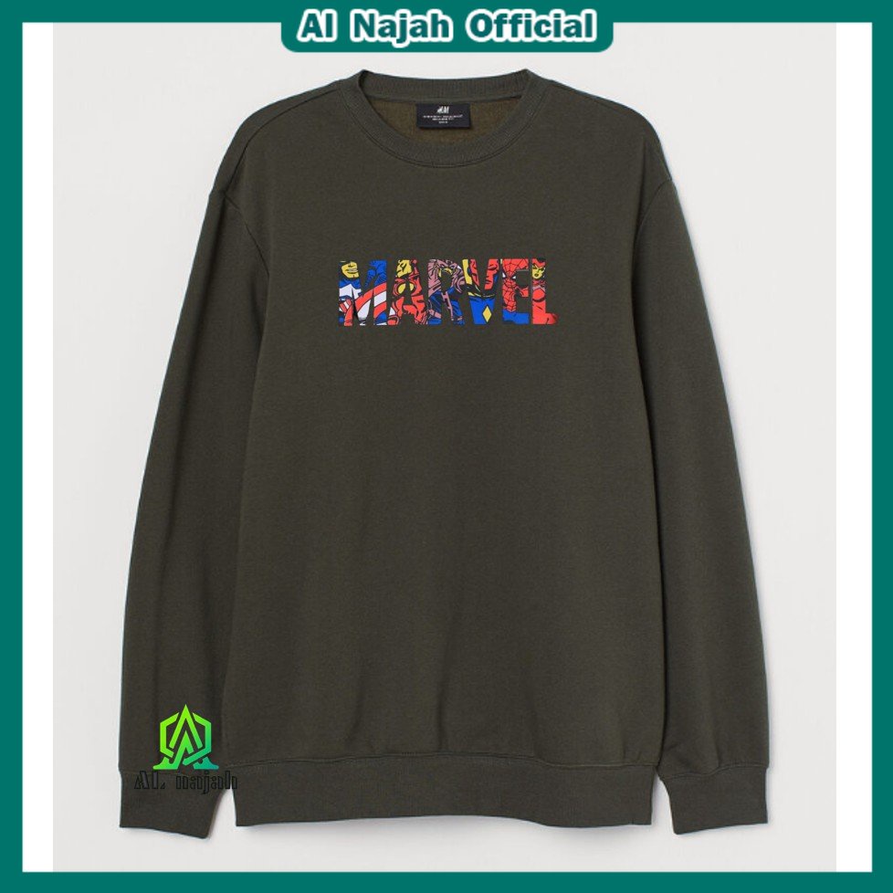 Nasa H&amp;M-Sweater Hoodie Crewenk Marvel Hijau Original - Hoodie Crunek MARVEL Distro Termurah Bahan Tebal