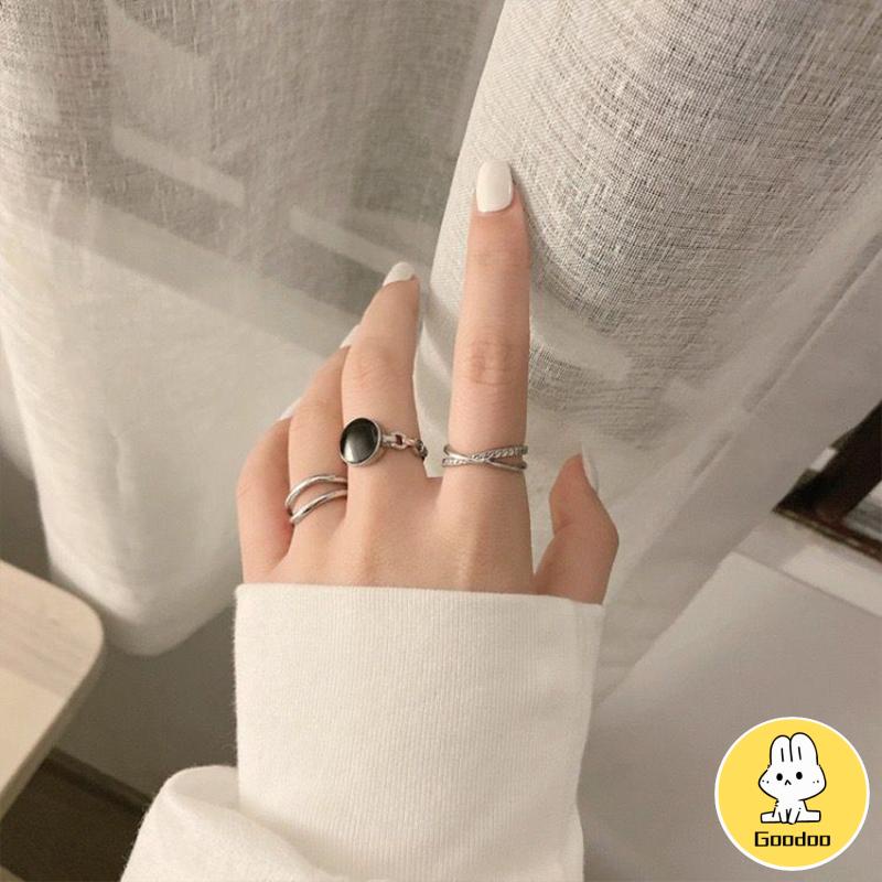 3 PCS Cincin Set Punk Gold Silver Pearl Ring Set Smiley Heart Simple Ring Accessories Jewelry -Doo