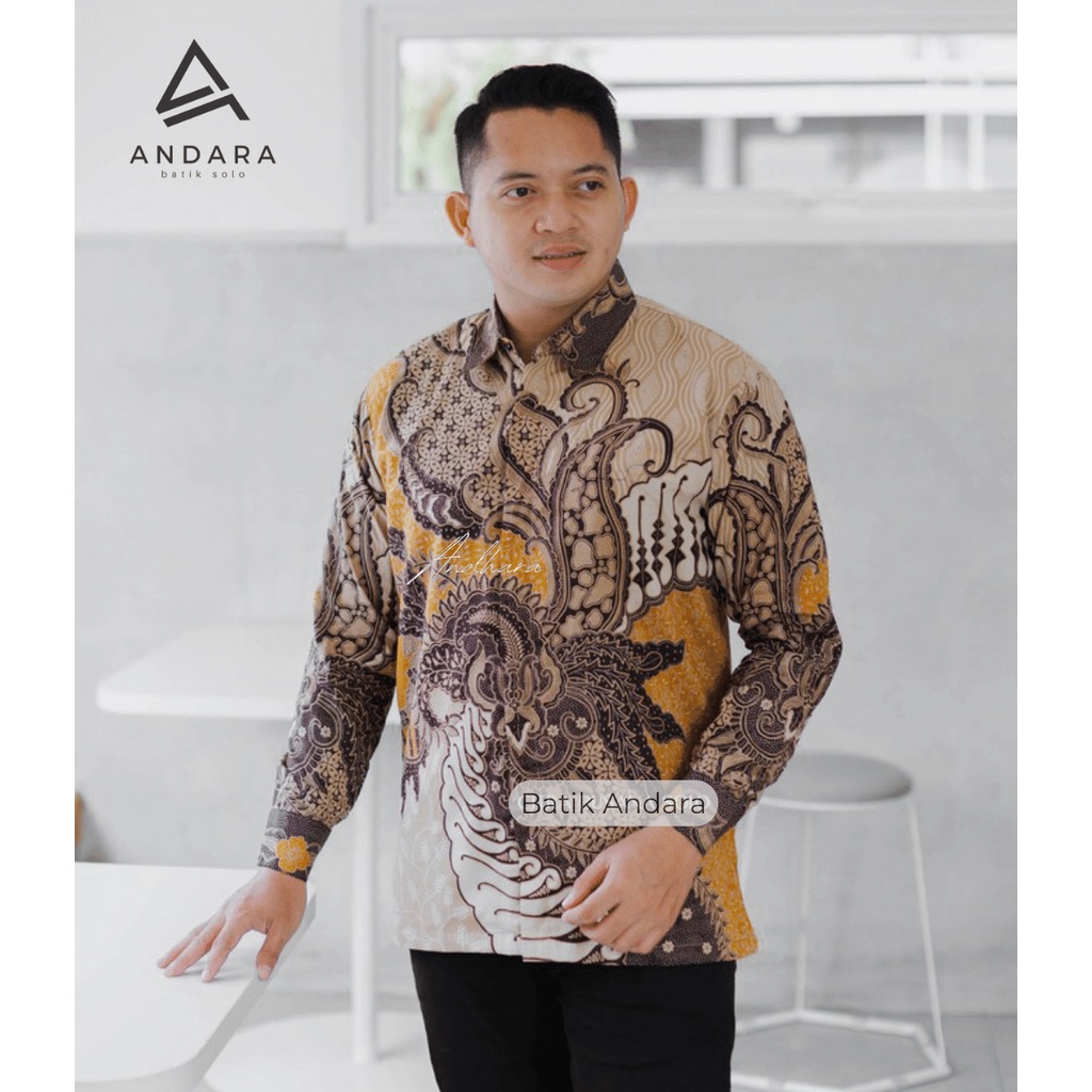 KRISNHA POLA COKLAT Kemeja Batik Solo Pria Lengan Panjang Modern Premium Full Furing Terlaris Katun Solo sragenan