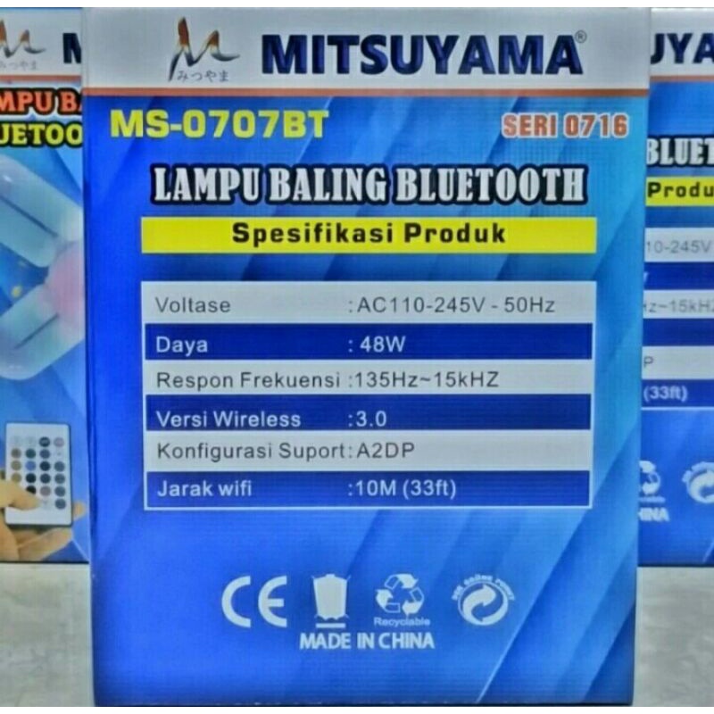 Mitsuyama Lampu LED Kipas Baling Dan Speaker Bluetooth MS-0716 45wat Original