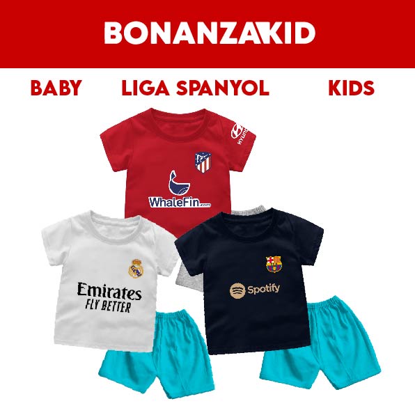 Baju Bola Anak Laki Laki Setelan Bola Anak Laki Laki Liga Spanyol Usia 6 Bulan Sampai 8 Tahun Bahan Katun Combed 30s