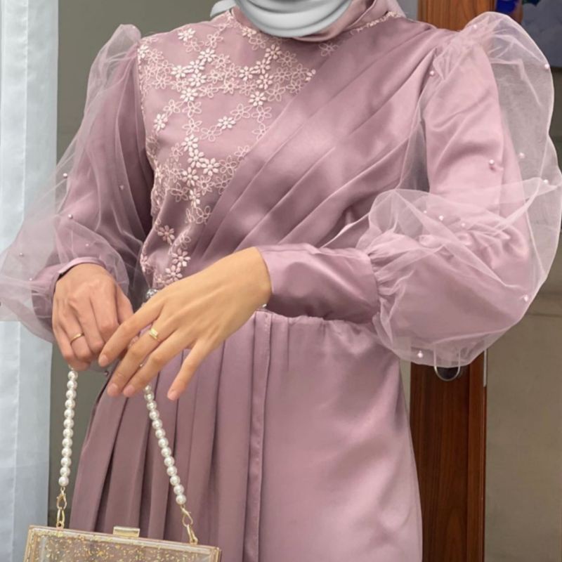 GAUN BRIDESMAID / DRESS KONDANGAN / DRESS LENGAN BALON / DRESS SATIN / MAXMARA DRESS / GAMIS REMAJA 