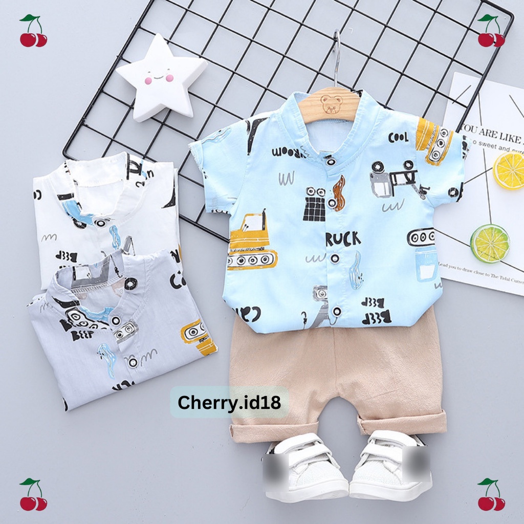 Cherry COD Setelan Kemeja Anak Import / Baju Kemeja Anak Lengan Pendek / Baju Anak Laki Laki KB17