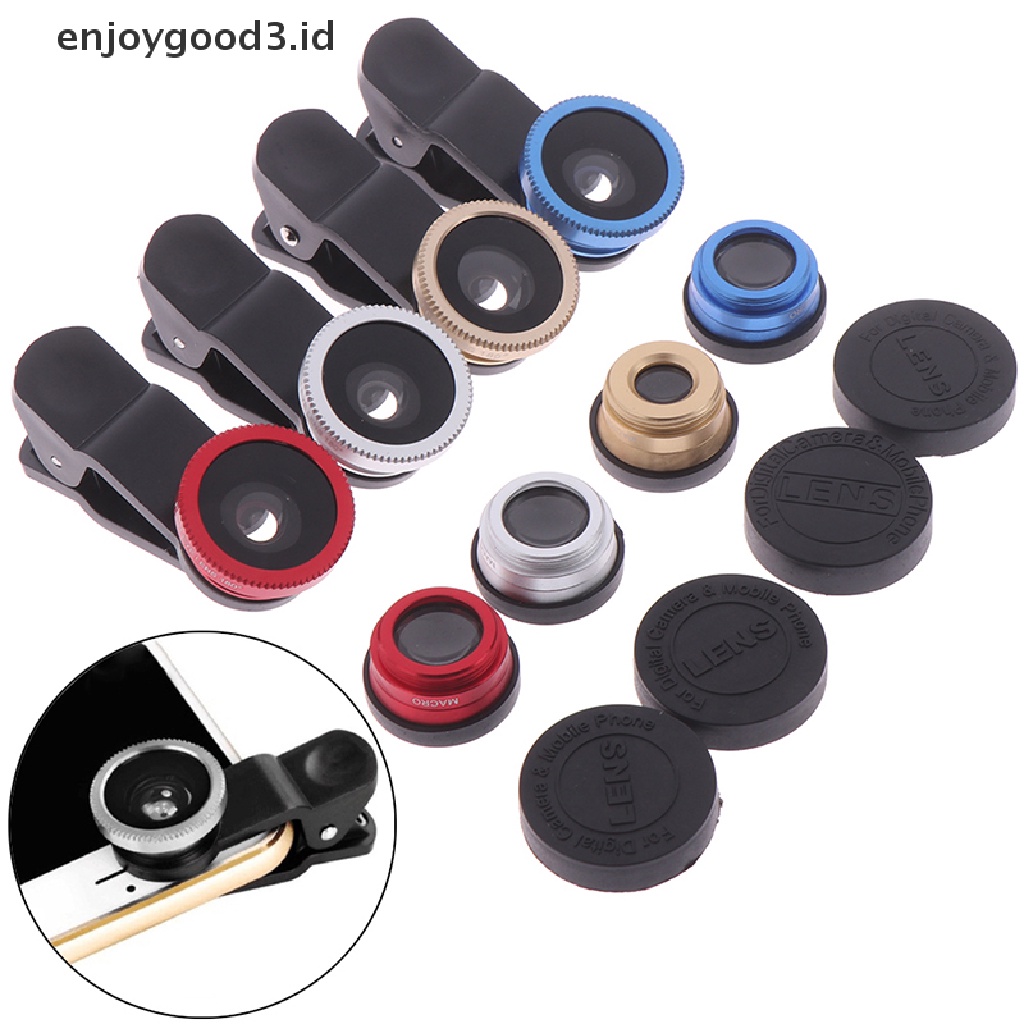 (Rready Stock) 1 Set Lensa Kamera fisheye HD wide angle 3in1 Dengan Klip Untuk Handphone (ID)