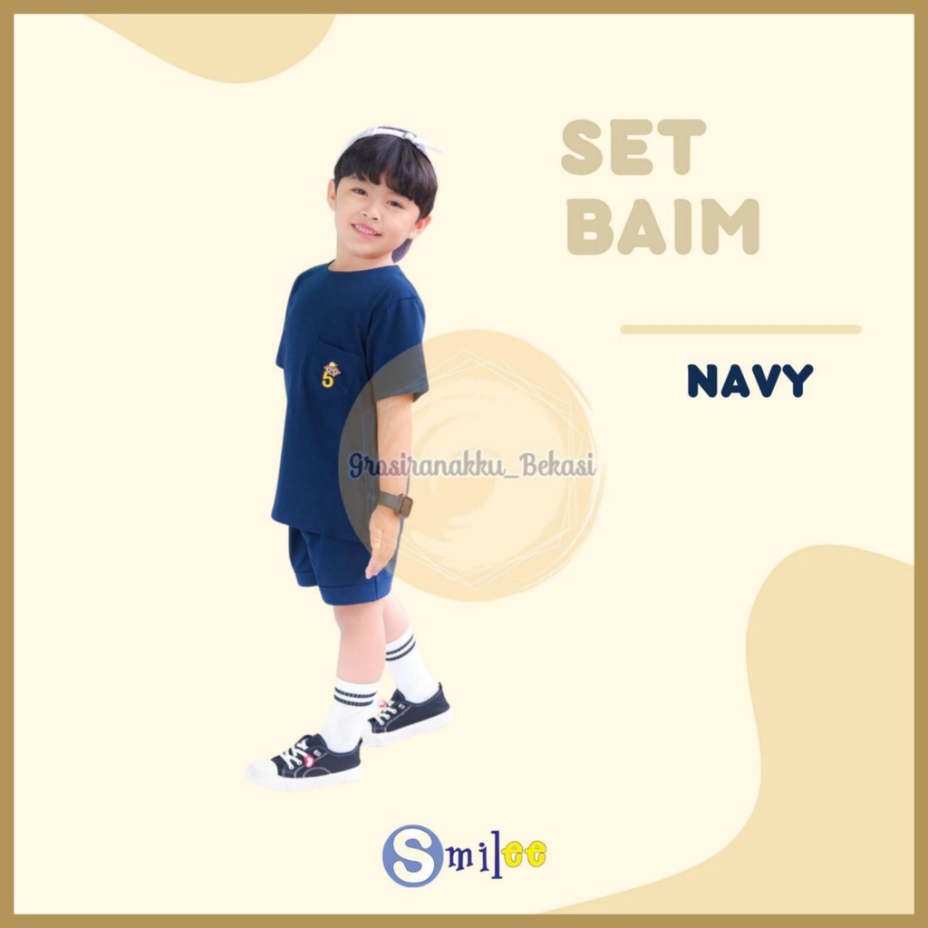 Setelan Anak Unisex Baim Smilee Warna Navy Size 1-5 Tahun