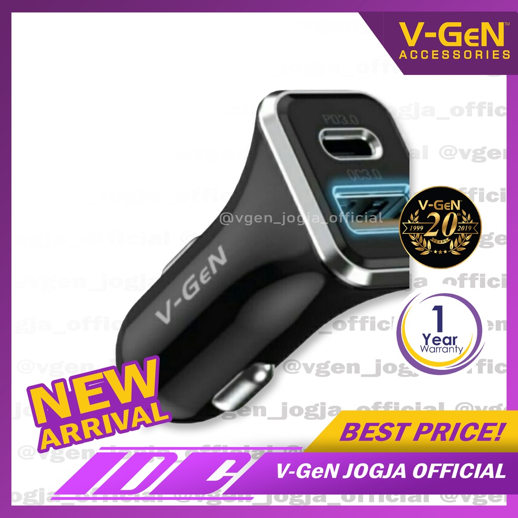 Car Charger V-GeN VCC2-22 38W PD20W QC3 Dual Port Fast Charger Mobil