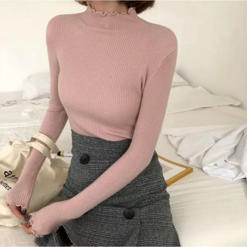 Inner Rajut Turtleneck Lengan Panjang Wanita Kriwil Tebal Premium