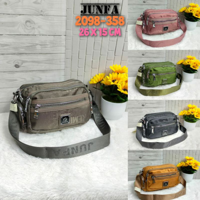 BISA COD Tas selempang wanita junfa mini bahan parasut motif supreme 2098-358 original