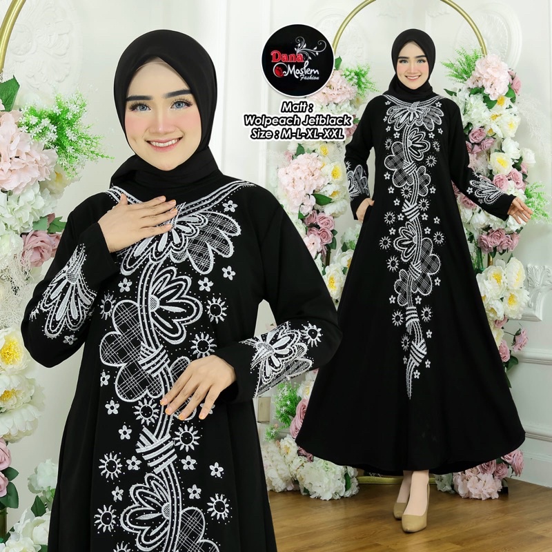 Abaya wolfis bordir silver elegan