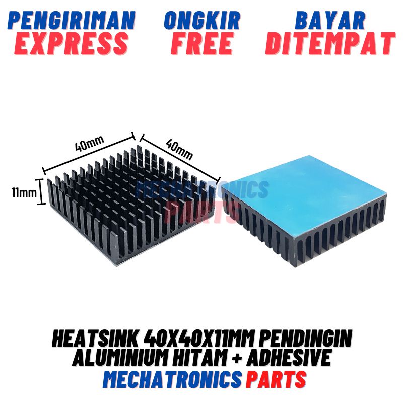 [5846] HEATSINK 40X40X11MM PENDINGIN ALUMINIUM HITAM + ADHESIVE