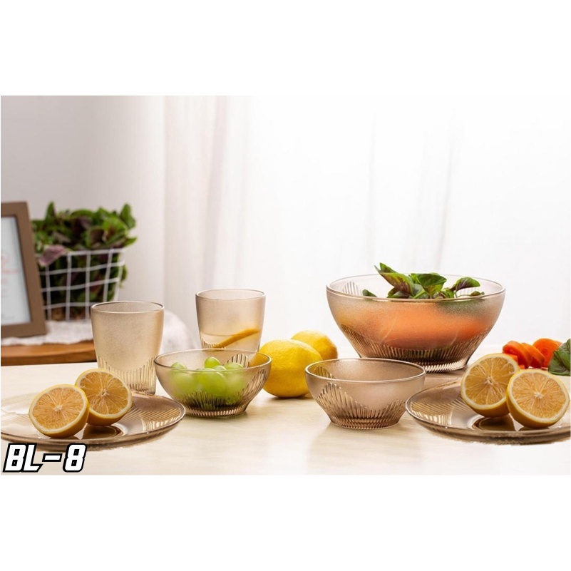 Set Peralatan Makan Kaca Transparan 7 Pcs - Piring Mangkuk Gelas Aesthetic