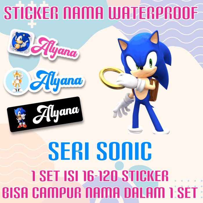 

[14-120 pcs] Sticker Nama Custom Waterproof Sonic The Hedgehog