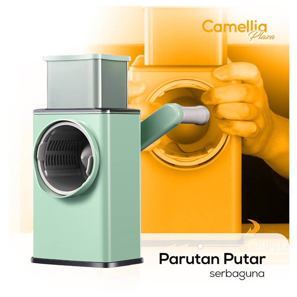 Pengiris Pemotong Handle Putar Manual 3 Mata Pisau Parutan Serbaguna