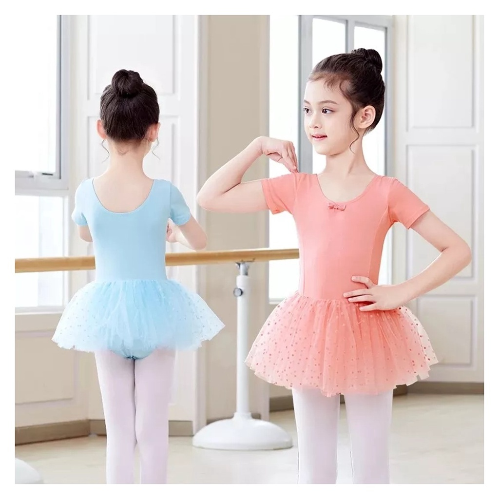 DOTTY BALLET DRESS - BAJU BALET TERUSAN ANAK TUTU POLKADOT PINK LILAC KIDS TULLE PETTISKIRT CUTE COTTON