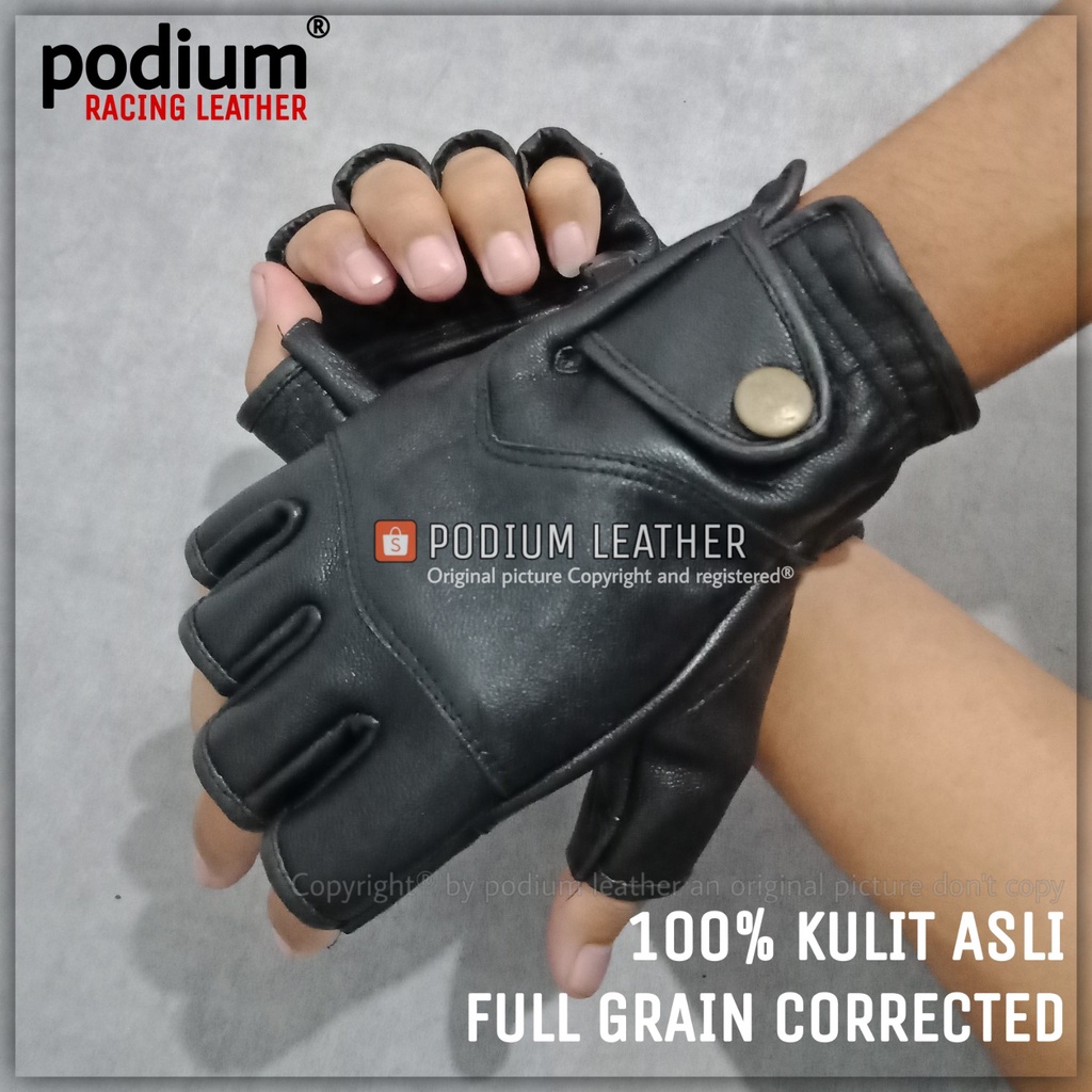 SARUNG TANGAN KULIT MOTOR ASLI WANITA PRIA GARUT SETENGAH JARI HALF FINGER ORIGINAL ASLI 100% DOMBA 