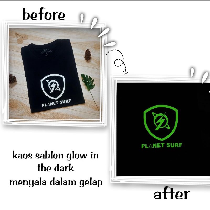 Kaos sablon glow in the dark menyala dalam gelap