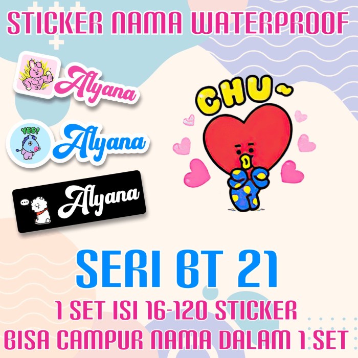 

[14-120 pcs] Sticker Nama Custom Waterproof BT21 Line