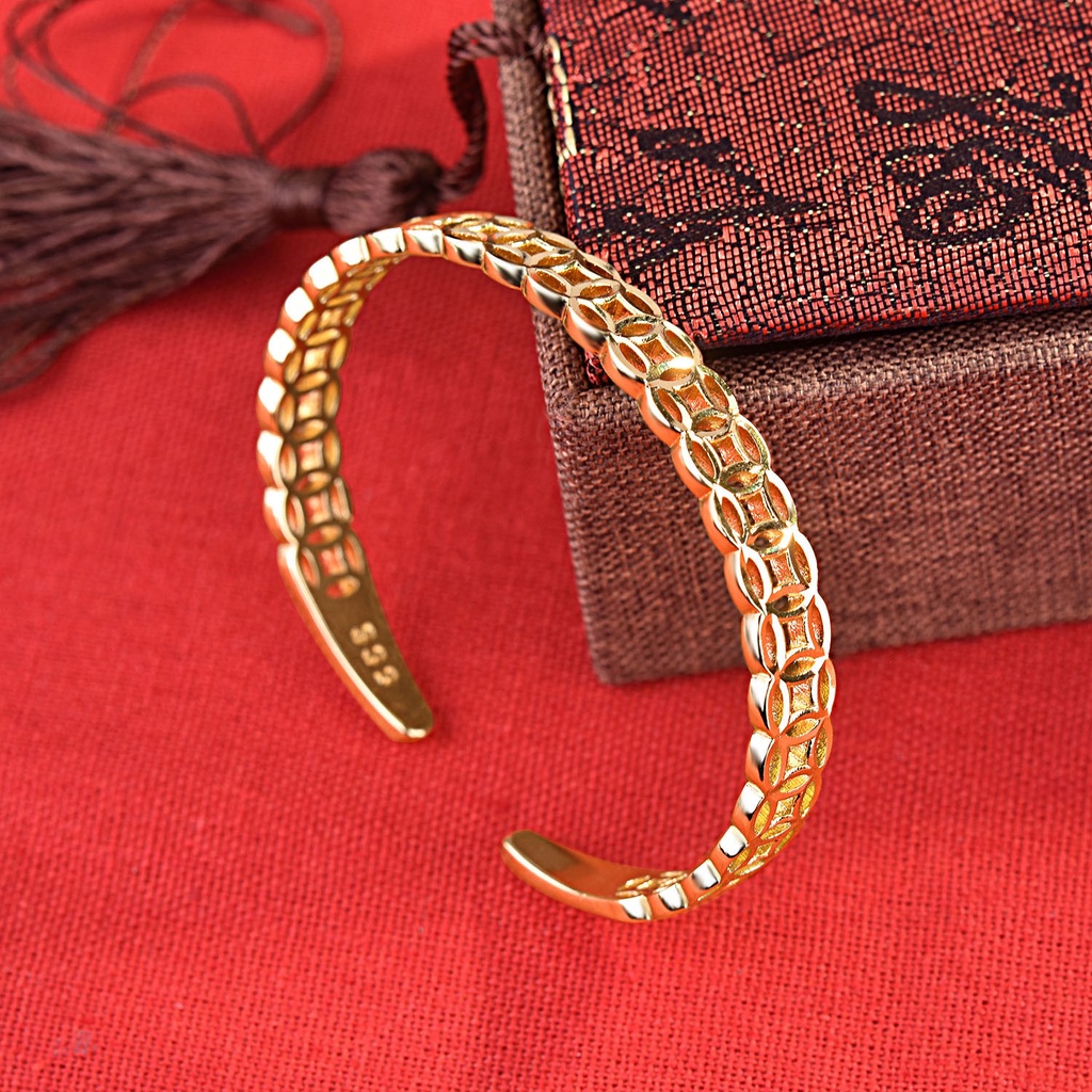 Goldkingdom Perhiasan Fashion Emas Asli Kadar 375 Bangkok Aksesoris Ready Stock Gelang Uang Berlapis Emas Terbuka Dapat Disesuaikan Gelang Sederhana Dan Boros