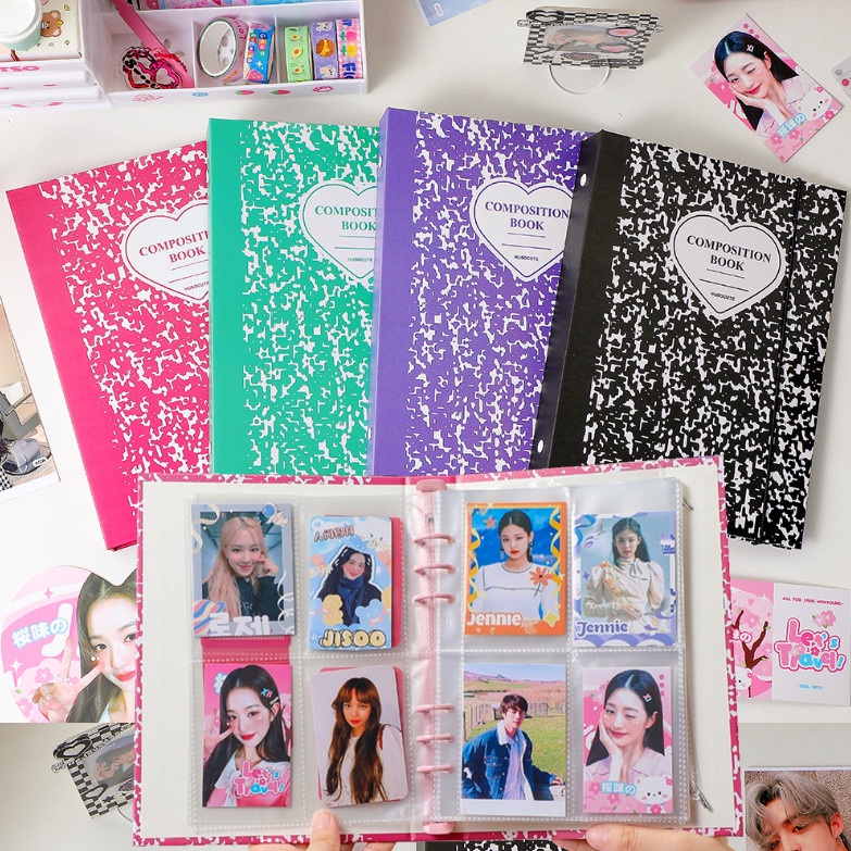 Korea A5 Binder 6lubang Tekstur Batu Hard Paper Cover Photocards Storage Album 10pcs Inner Sleeves Lomo Card Collect Book