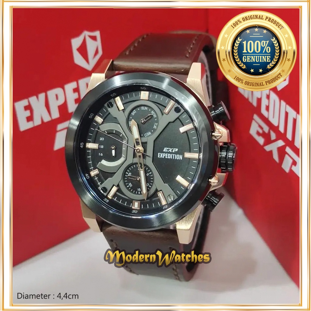 Jam Tangan Original Pria Expedition E 6768 / 6829 Brown Rosegold Hitam Black Kulit Asli Sporty Terla